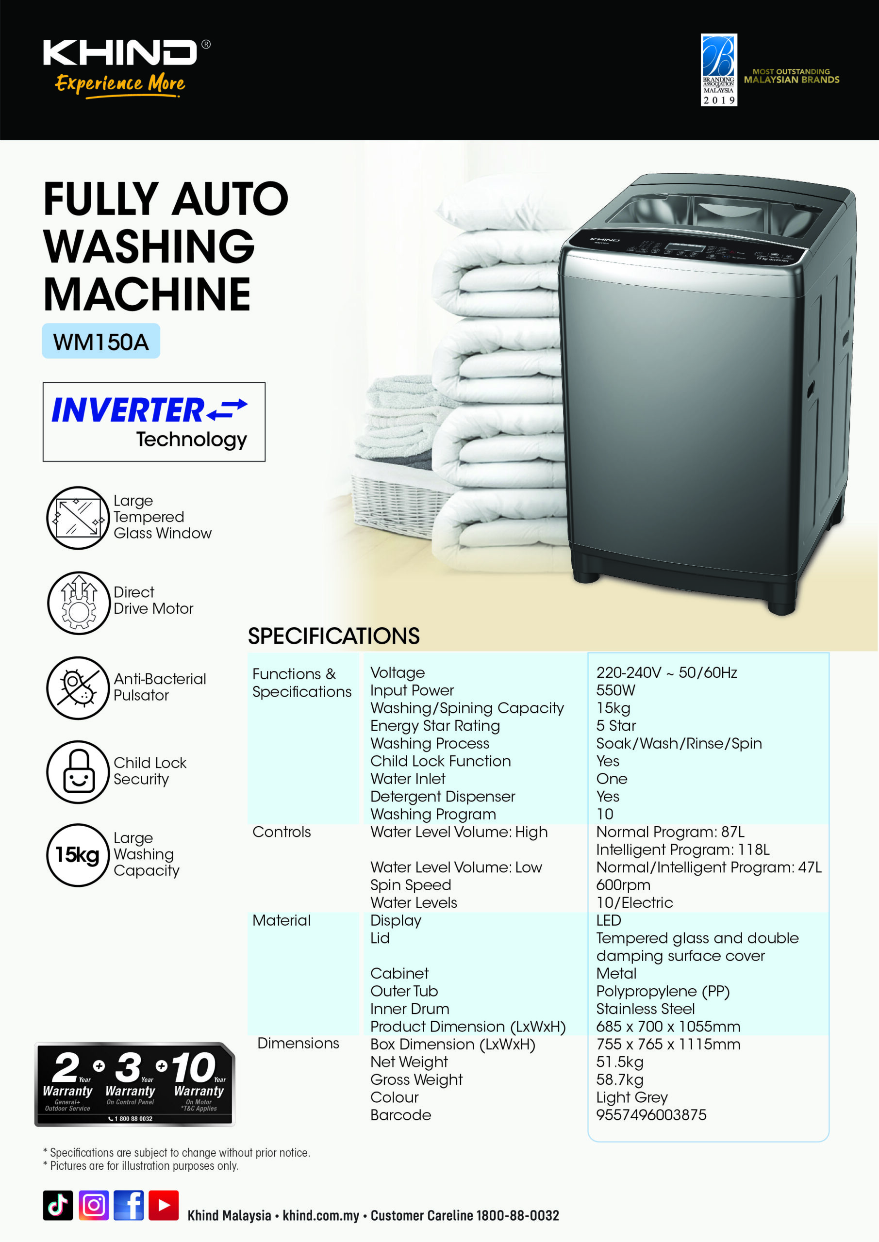 Khind Top Load Washing Machine