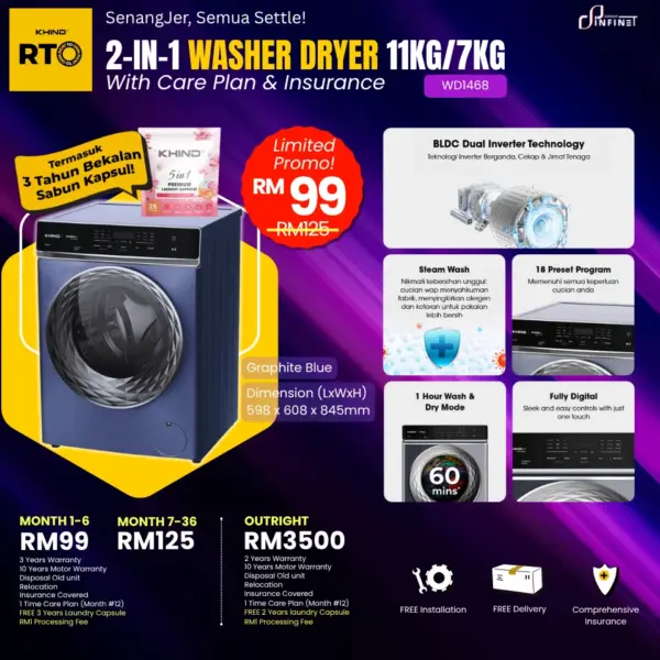 Khind Washer Dryer 2 In 1 (WD1468)